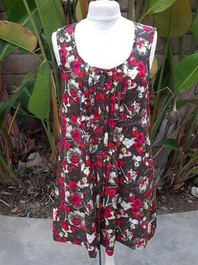 Rachel Rachel Roy Floral Trapeze Dress Olive Green Pink Sleeveless Flowy small